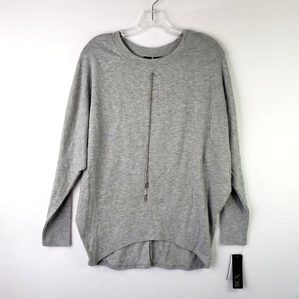 BCX Tunic Womens Small Light‎ Gray Long Sleeve Dolman Top with Necklace Office